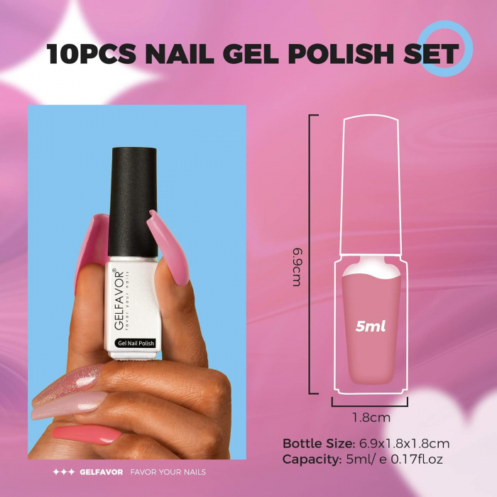 Set Oja Gel UV pentru Unghii - 10 Culori, Kit Complet pentru Manichiura Acasa, Nude Rose [6]
