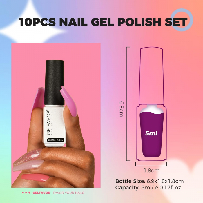 Set Oja Gel UV pentru Unghii - 10 Culori, Kit Complet pentru Manichiura Acasa, Roz Cherry [6]