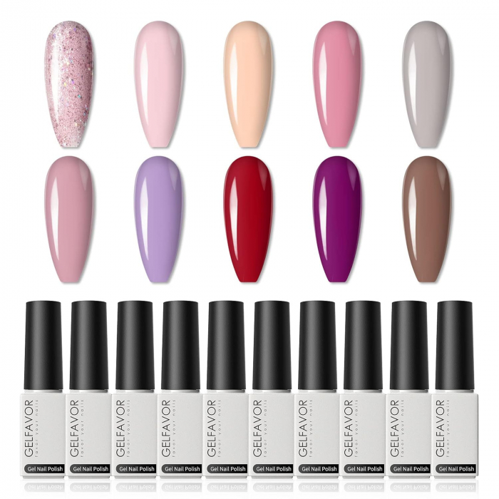 Set Oja Gel UV pentru Unghii - 10 Culori, Kit Complet pentru Manichiura Acasa, Roz Cherry [1]