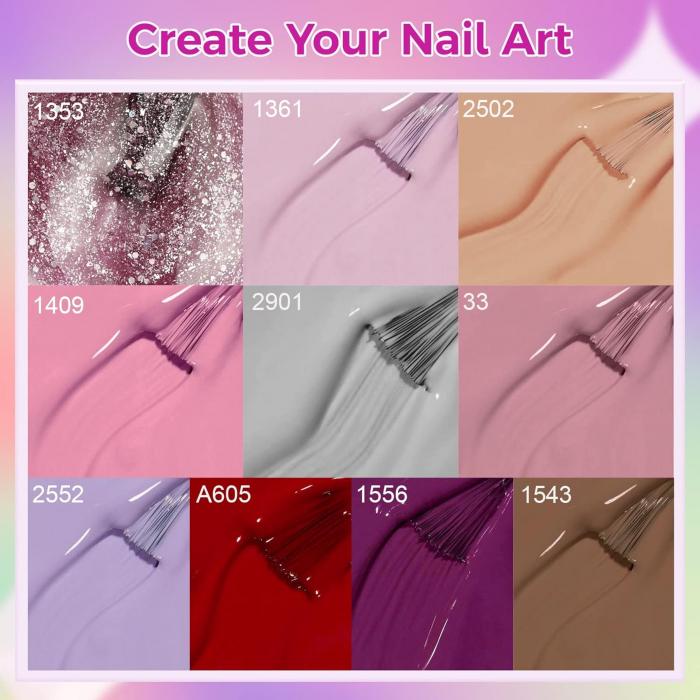 Set Oja Gel UV pentru Unghii - 10 Culori, Kit Complet pentru Manichiura Acasa, Roz Cherry [3]