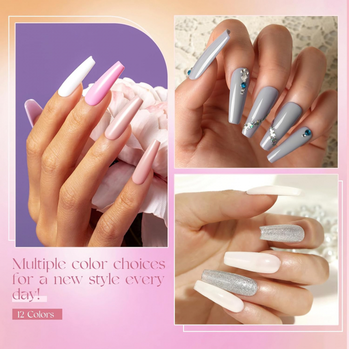 Set Oja Gel UV pentru Unghii - 12 Culori, Kit Complet pentru Manichiura Acasa, Roz/Gri [8]