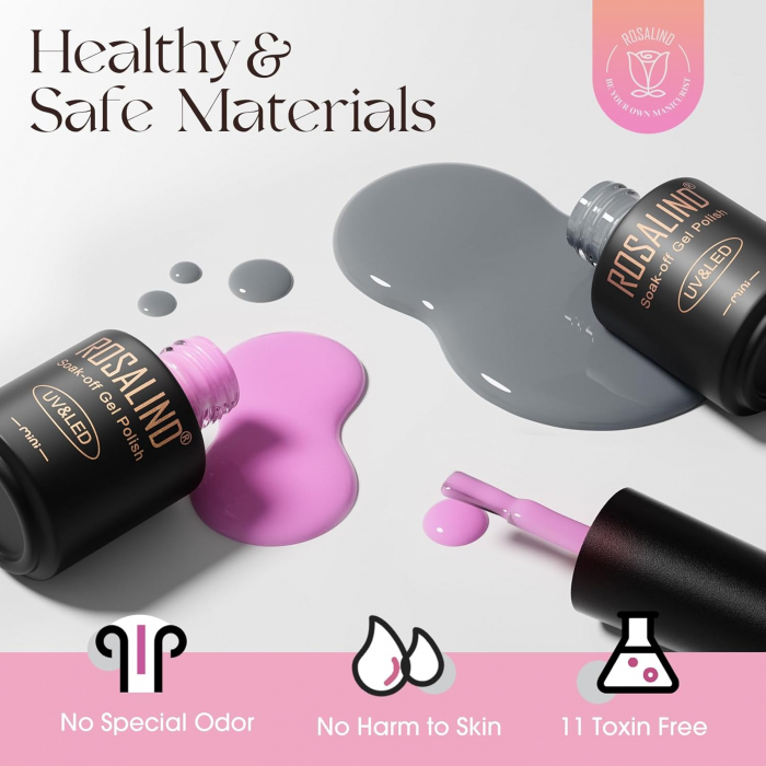 Set Oja Gel UV pentru Unghii - 12 Culori, Kit Complet pentru Manichiura Acasa, Roz/Gri [3]
