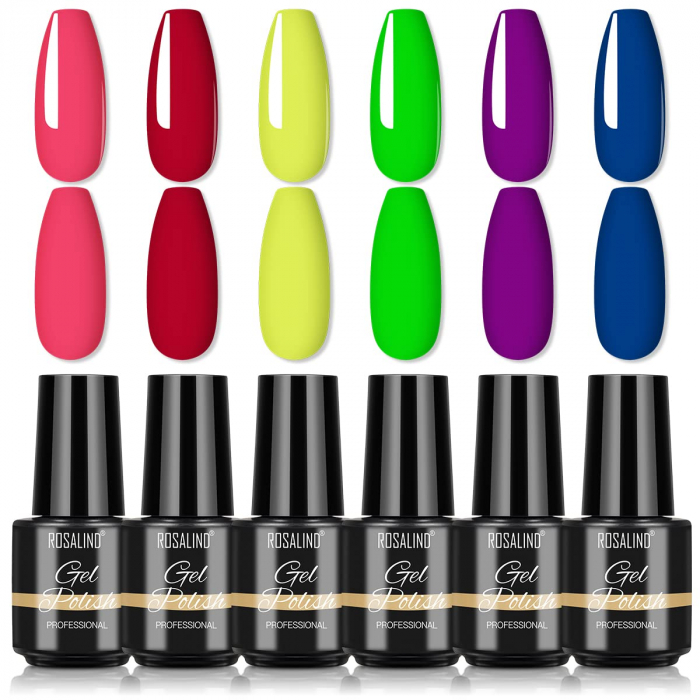 Set Oja Gel UV pentru Unghii - 6 Culori, Kit Complet pentru Manichiura Acasa, Neon [1]