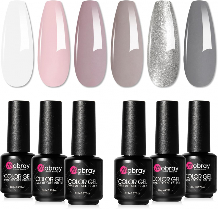 Set Oja Gel UV pentru Unghii - 6 Culori, Kit Complet pentru Manichiura Acasa, Nude [1]