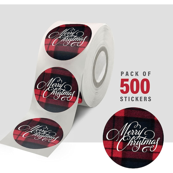 Set rola cu 500 autocolante rotunde 3,8 cm, stickere ideale pentru decorare, cadouri Craciun, sigilare plicuri, mesaj Merry Christmas [4]