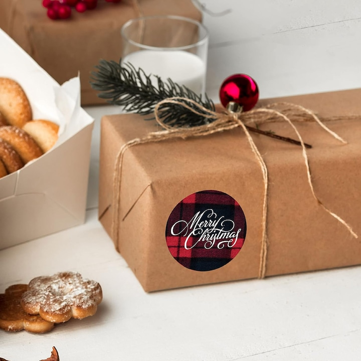 Set rola cu 500 autocolante rotunde 3,8 cm, stickere ideale pentru decorare, cadouri Craciun, sigilare plicuri, mesaj Merry Christmas [2]