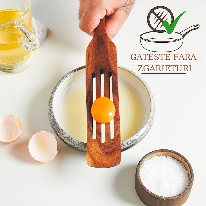 Set ustensile de bucatarie din lemn, 4 spatule din lemn de tec pentru gatit, termorezistente si antiaderente Maron cires 33 cm [2]