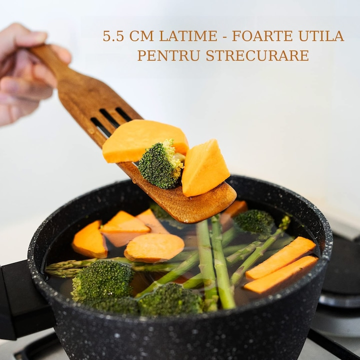 Set ustensile de bucatarie din lemn, 4 spatule din lemn de tec pentru gatit, termorezistente si antiaderente Maron cires 33 cm [4]