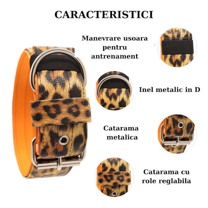 Zgarda tactica pentru caini, 5 cm latime, din piele poliuretan, nailon si neopren, cu catarama metalica, inel in D din inox, 4 puncte reglabile, marimea S, 40-50 cm, ideala pentru utilizare zilnica, a [3]