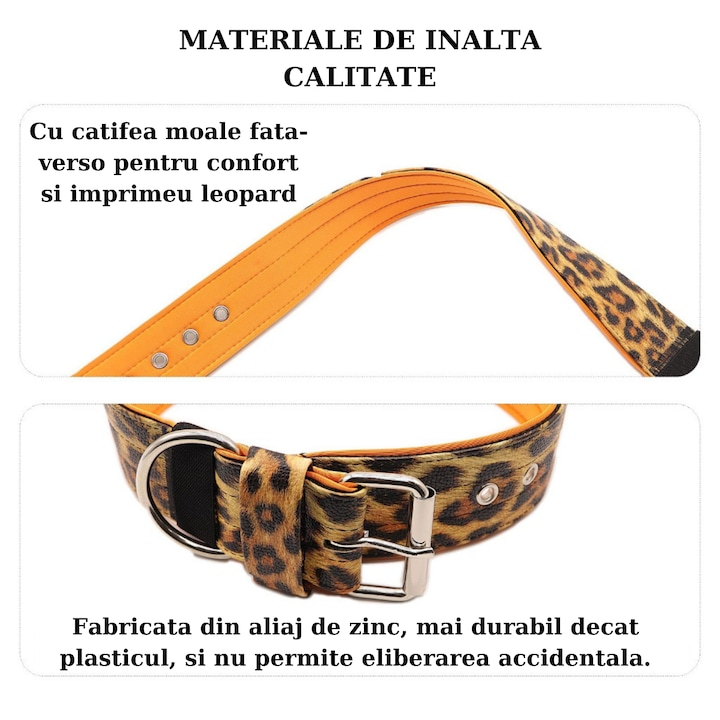 Zgarda tactica pentru caini, 5 cm latime, din piele poliuretan, nailon si neopren, cu catarama metalica, inel in D din inox, 4 puncte reglabile, marimea S, 40-50 cm, ideala pentru utilizare zilnica, a [5]