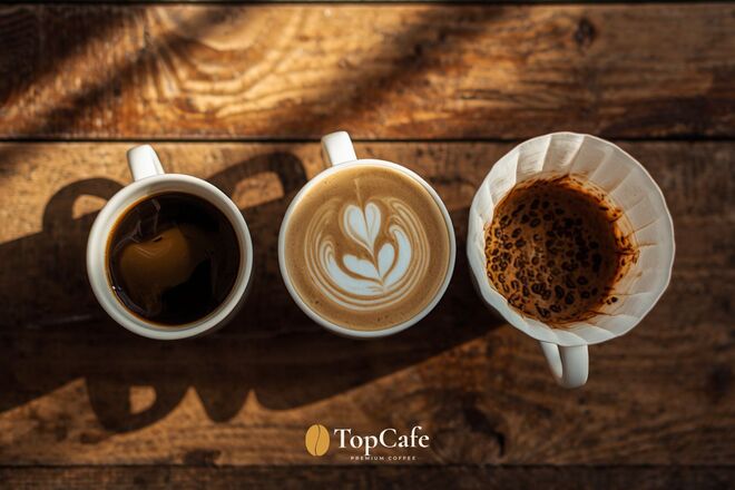 Espresso, cappuccino și cafea filtru alăturate — diferență de volum