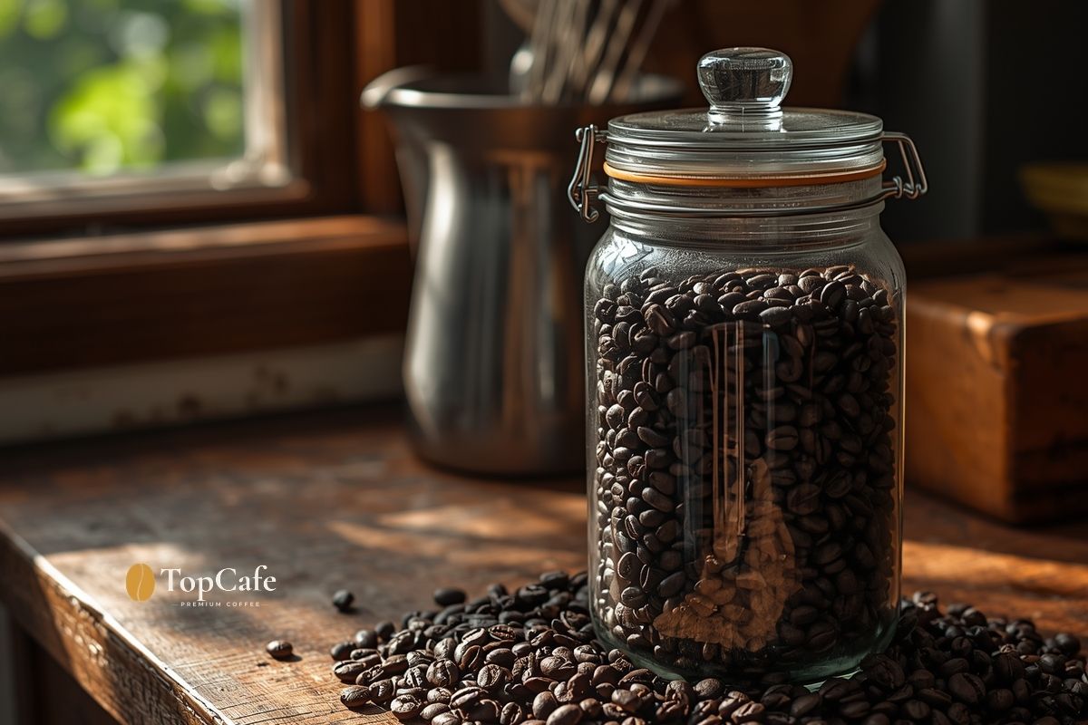 Depozitarea corectă a cafelei boabe într-un recipient ermetic
