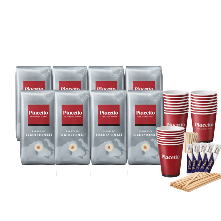 Pachete cafea birou - Pachet cafea Birou Corporate — Piacetto Espresso Tradizionale 8 kg + 800 pahare, 800 plicuri zahăr, 1.400 paletine