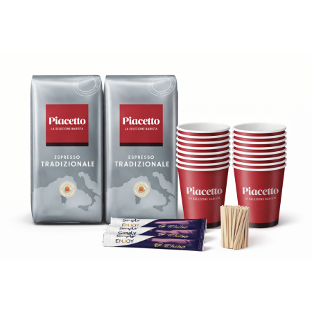 Pachete B2B - Pachet cafea birou Medium Premium — Piacetto Espresso Tradizionale 2kg + 200 pahare, 200 plicuri zahar, 1000 paletine