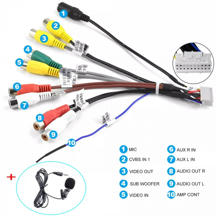Cablu rca + microfon extern navigatie navi android subwoofer 20 pini [2]