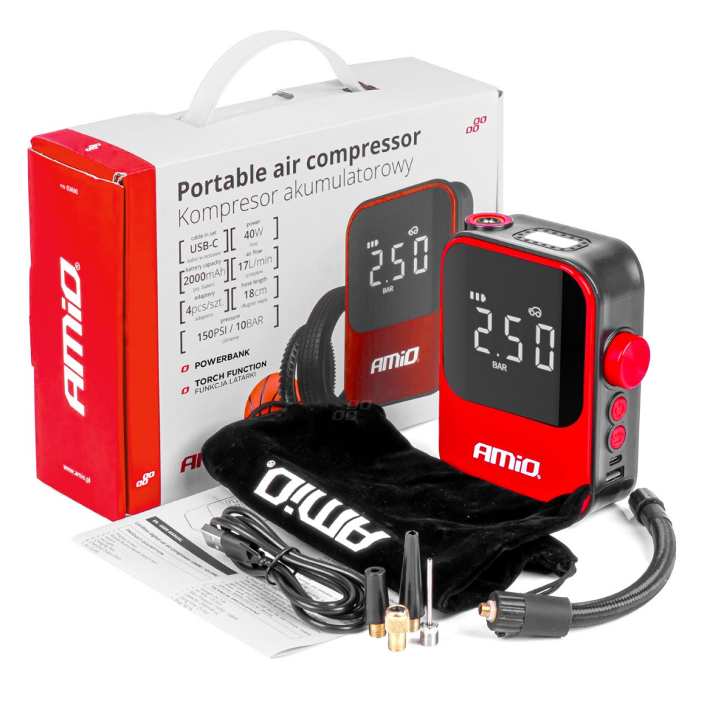 Compresor aer auto, fara fir, portabil cu functie de baterie externa 40W [5]