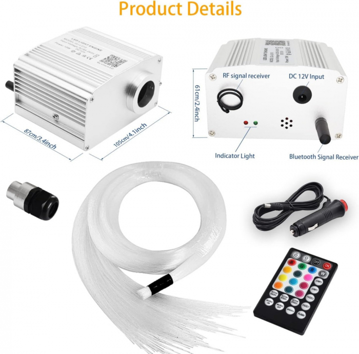 Kit Fibra Optica Plafon Instelat TWINKLE RGBW 650 Fire 3M 0.75mm cu aplicatie [3]