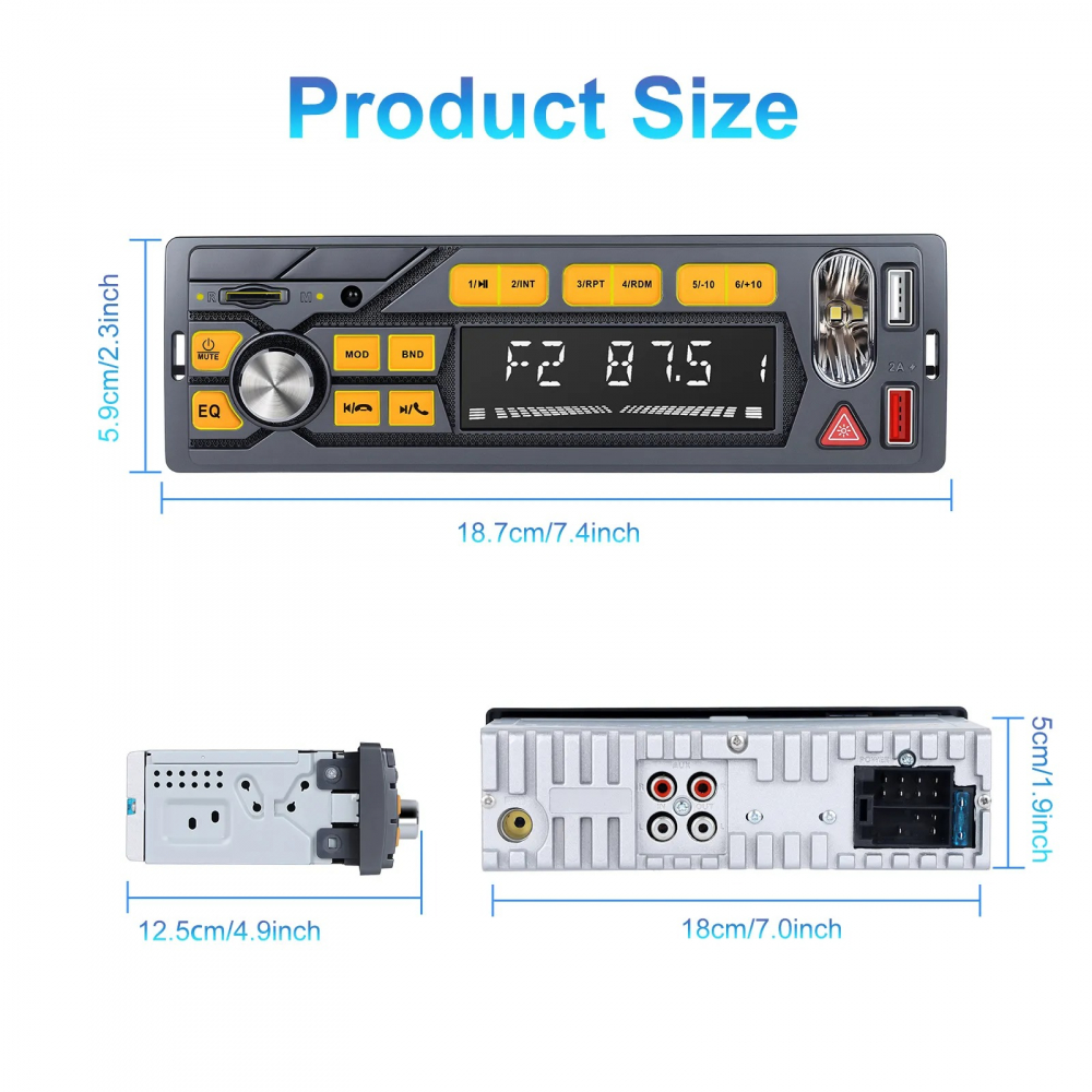 Mp3 player radio auto, bluetooth, aux, card sd, USB, bec led tastatura [3]