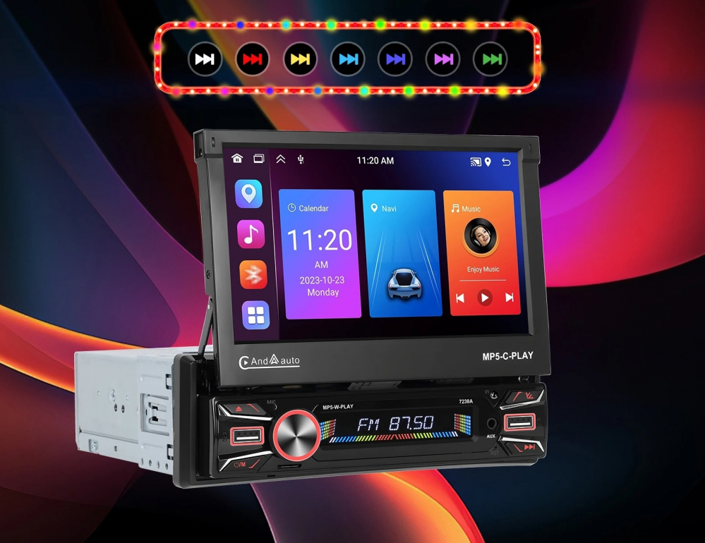 Navigatie 1DIN, Ecran retractabil automat de la buton, 2GB RAM 64GB, Android 12, Bluetooth, Wifi, Carplay / Android Auto [4]