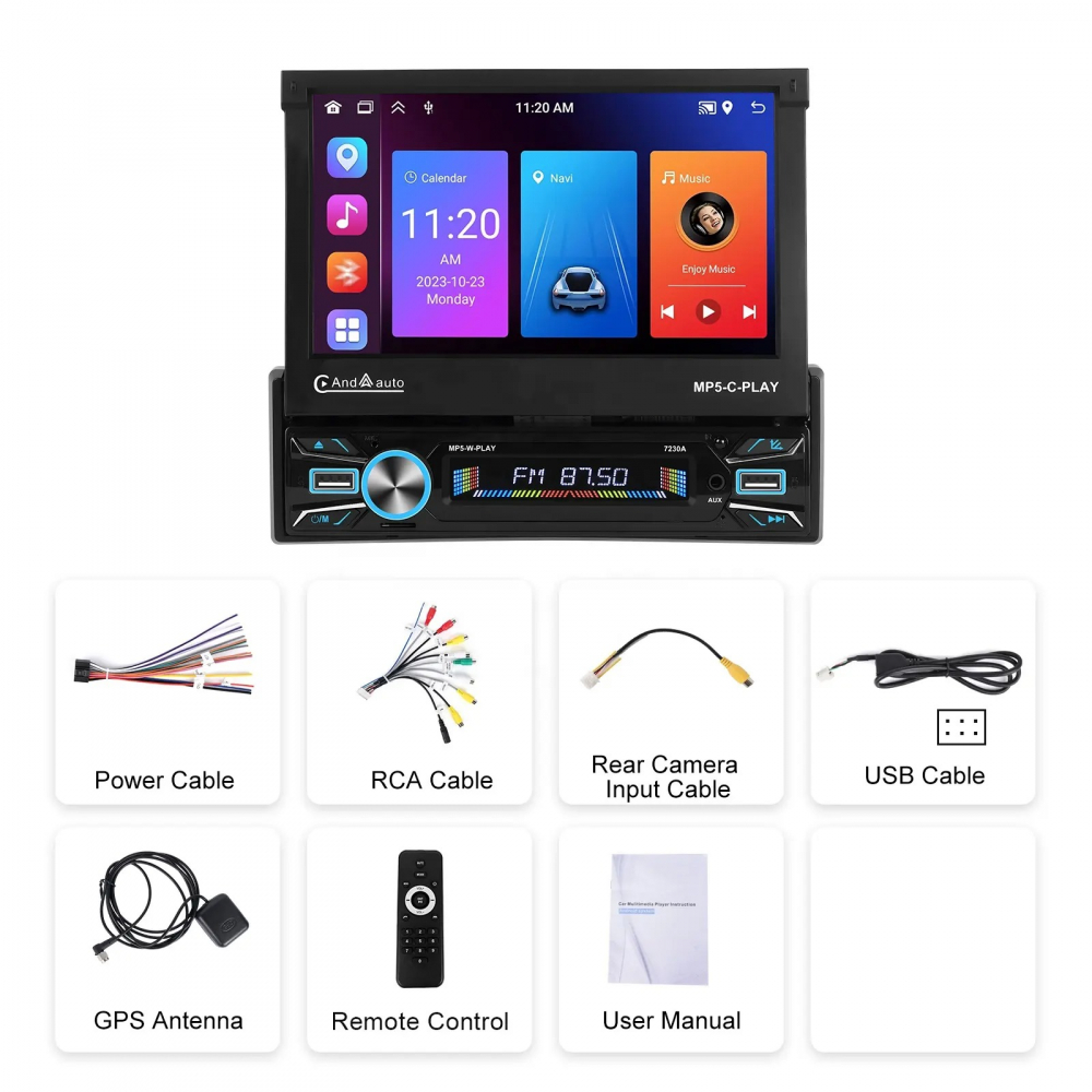 Navigatie 1DIN, Ecran retractabil automat de la buton, 2GB RAM 64GB, Android 12, Bluetooth, Wifi, Carplay / Android Auto [9]