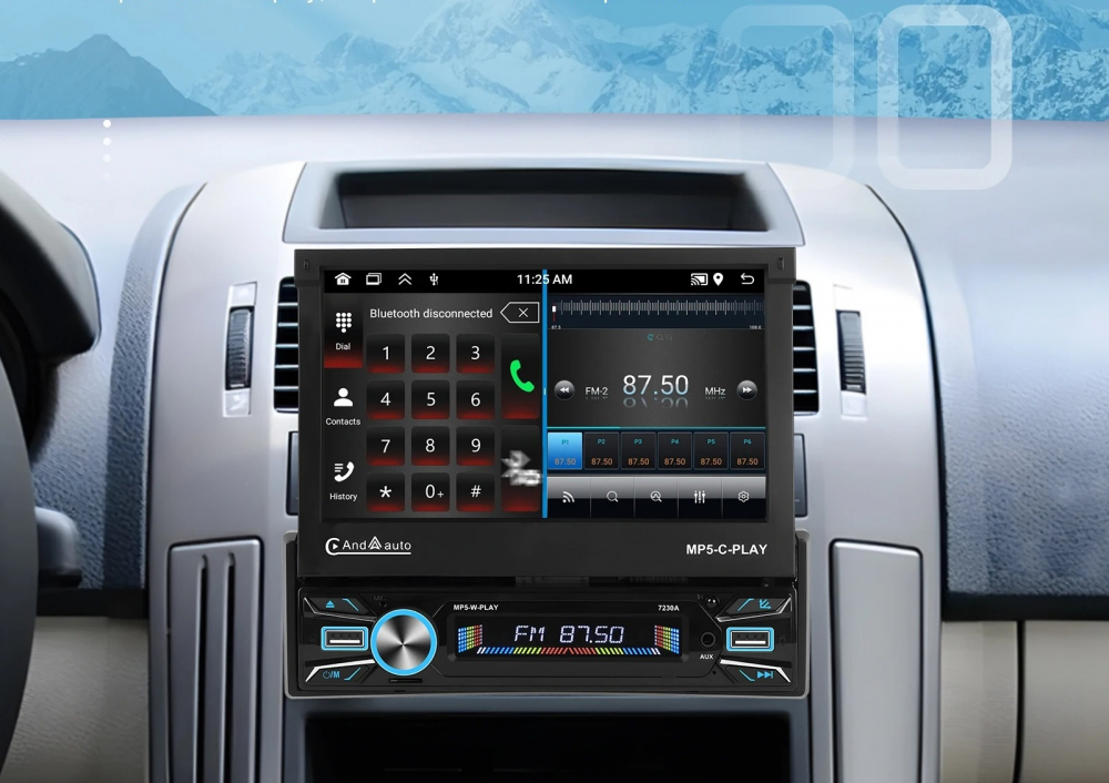 Navigatie 1DIN, Ecran retractabil automat de la buton, 2GB RAM 64GB, Android 12, Bluetooth, Wifi, Carplay / Android Auto [8]