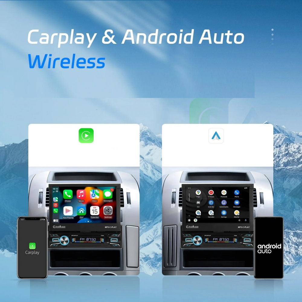 Navigatie 1DIN, Ecran retractabil automat de la buton, 2GB RAM 64GB, Android 12, Bluetooth, Wifi, Carplay / Android Auto [6]