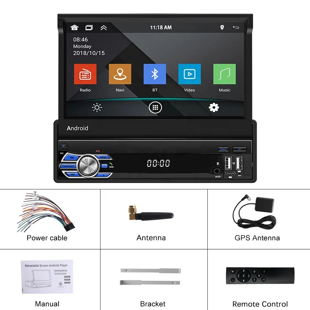 Navigatie 1DIN, Ecran retractabil, 2GB RAM 64GB, Android, Bluetooth, Wifi, Carplay / Android Auto [4]