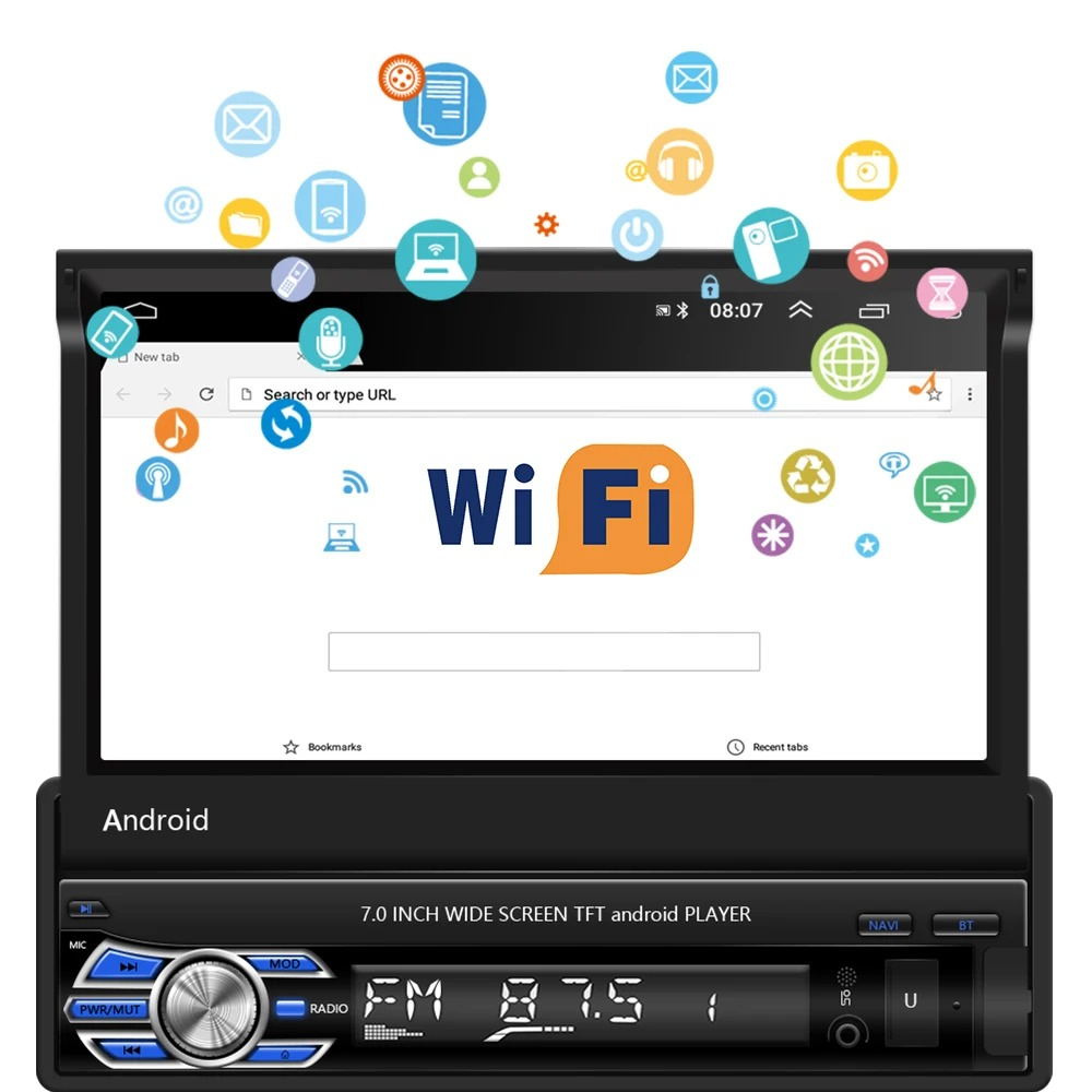 Navigatie 1DIN, Ecran retractabil, 2GB RAM 64GB, Android, Bluetooth, Wifi, Carplay / Android Auto [6]