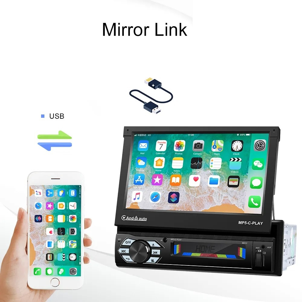 Navigatie MP5 player 1DIN, Ecran retractabil electric de la buton, Wince, Bluetooth, Usb, Mirrorlink [2]
