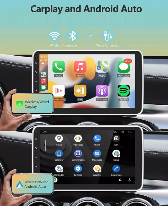 Navigatie auto 1DIN, ecran rotativ 10.1 inch, Android 11, 2GB RAM 32GB, navigatie universala 1din [7]