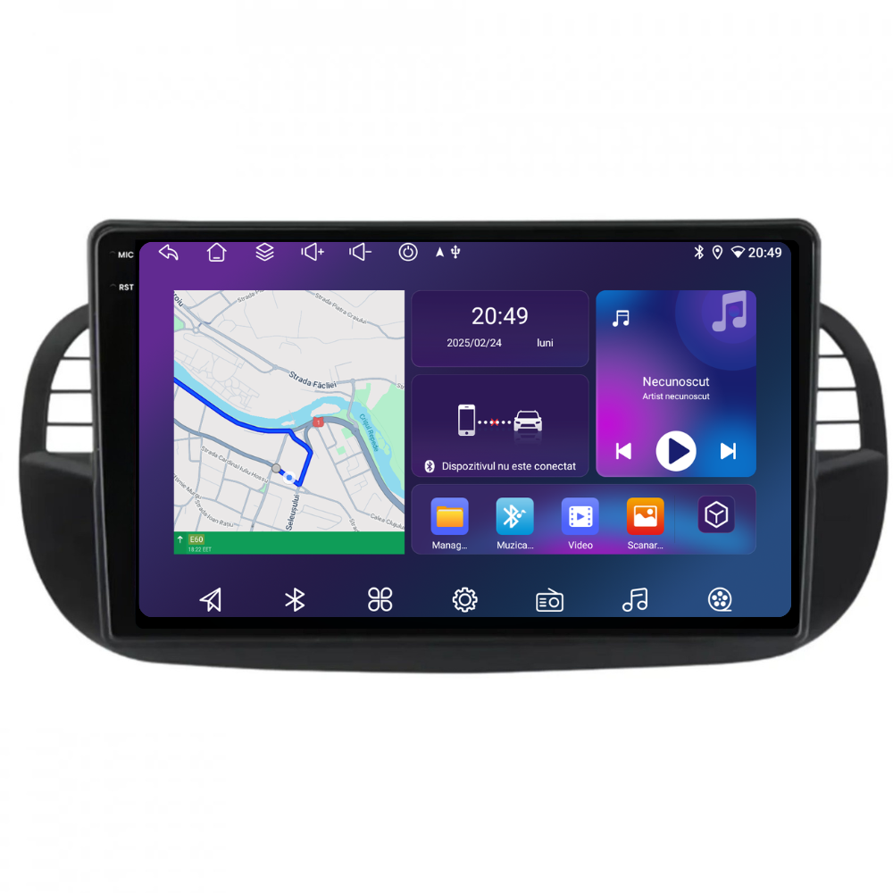 Navigatie Fiat 500 (2007-2015), Ecran 9 inch, 6GB RAM 128GB, 8-core, negru [1]