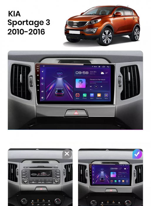 Navigatie Kia Sportage 20102016, Android 12, 8GB RAM 128GB,Ecran QLED