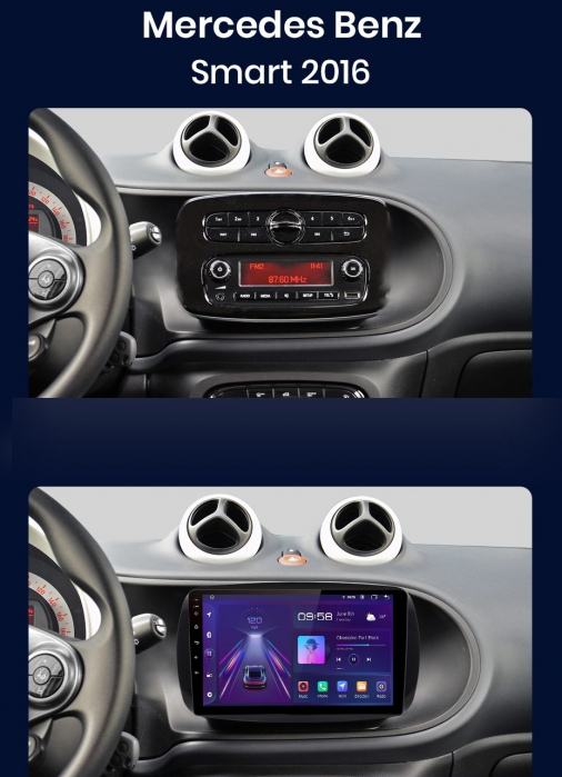 Navigatie Smart For Two (2016-2019) For Four (2016-2019), Android, 4GB RAM 64GB, carplay / android auto, waze, youtube [4]