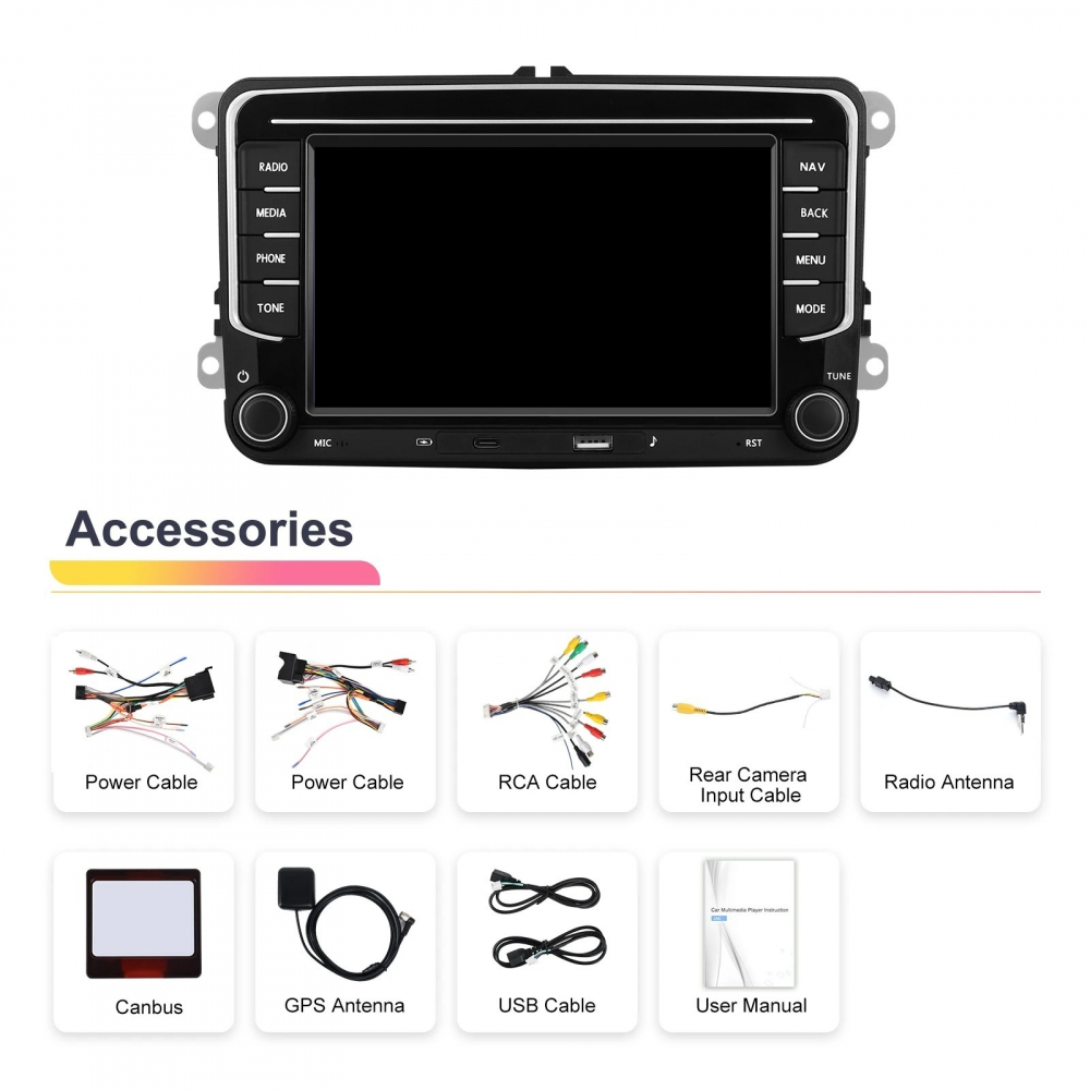 Navigatie volkswagen golf 5, golf 6, passat b6, b7, tiguan, touran, skoda octavia, fabia seat, android 12, 4GB RAM / 64GB, 7inch [3]