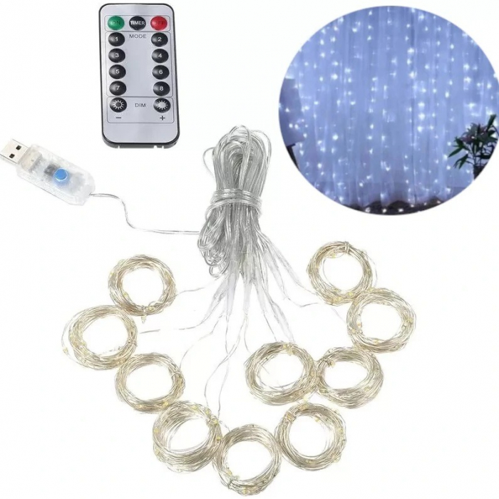 Perdea luminoasa LED 300 leduri 3x3 metri lumina rece cu telecomanda [6]