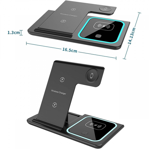 Incarcator wireless 15W 3in1 pentru telefon, ceas si casti, intrare USB Type C [2]