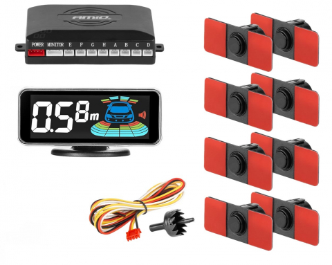 Senzori de parcare - Kit 8 senzori de parcare cu afisaj led, montare interior 16.5mm negru