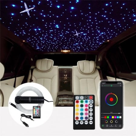 Lumini ambientale - Kit Fibra Optica, Stele Plafon Instelat auto RGB Cu aplicatie telefon 300 Fire 3M 0.75mm