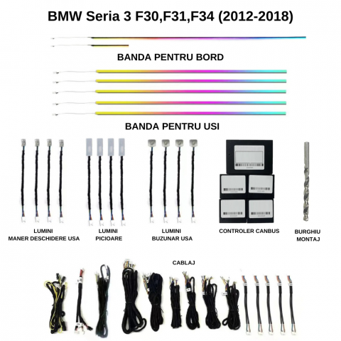 Seria 3 F30,F31,F34 (2012-2018) - Kit lumini ambientale dedicate BMW seria 3 F30,F31,F34 (2012-2018), symphony, wireless