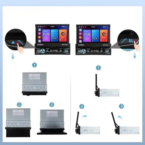 Navigatie 1DIN, Ecran retractabil automat de la buton, 2GB RAM 64GB, Android 12, Bluetooth, Wifi, Carplay / Android Auto [4]