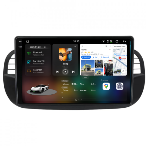 500 (2007-2015) - Navigatie Fiat 500 (2007-2015), Ecran 9 inch 2K, 12GB RAM 256GB, 8-core, negru