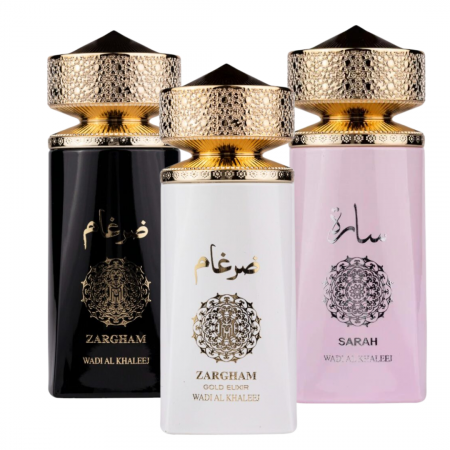 Pachete FEMEI - Pachet 3 parfumuri: Zargham Black 100ml + Zargham Gold Elixir 100ml + Sarah 100ml