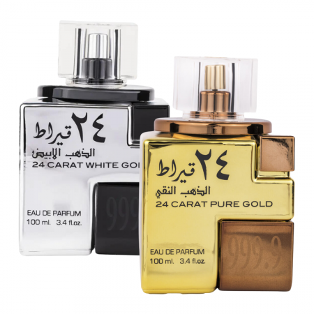 Pachete BARBATI - Pachet 2 parfumuri Lattafa 24 Carat: Pure Gold 100ml + White Gold 100ml