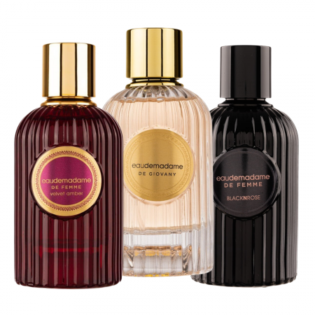 Seturi Parfumuri - Pachet 3 parfumuri dama EauDeMadame: Velvet Amber 90ml + De Giovany 90ml + Blacknrose 90ml