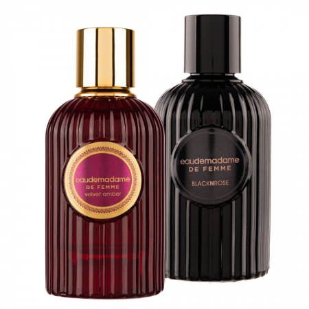 Seturi Parfumuri - Pachet 2 parfumuri dama EauDeMadame De Femme: Velvet Amber 90ml + BlacknRose 90ml