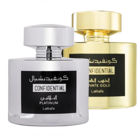 Pachete BARBATI - Pachet 2 parfumuri Lattafa Confidential: Platinum 100ml + Private Gold 100ml