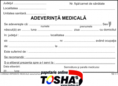 PRODUSE - ADEVERINȚĂ MEDICALĂ 18-1-1