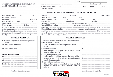 TIPIZATE - CERTIFICAT MEDICAL CONSTATATOR AL DECESULUI