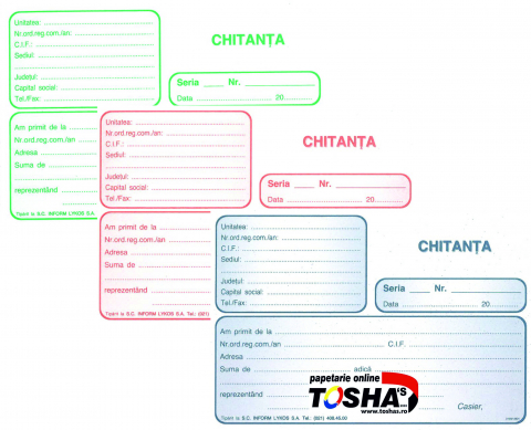 TIPIZATE - CHITANTIER AUTOCOPIATIV A6, 3 EXEMPLARE