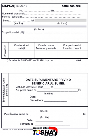 FISCALE - DISPOZITIE DE PLATA CATRE CASIERIE